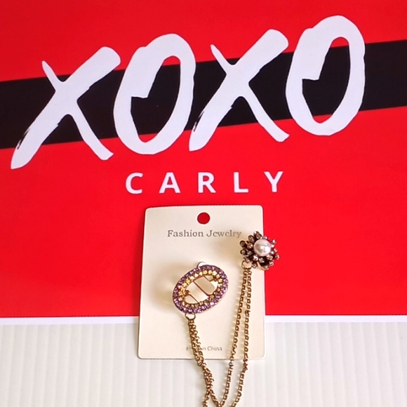 Tanzanite & Pearl Rhinestoned Chain Brooch - Picture 9 of 11